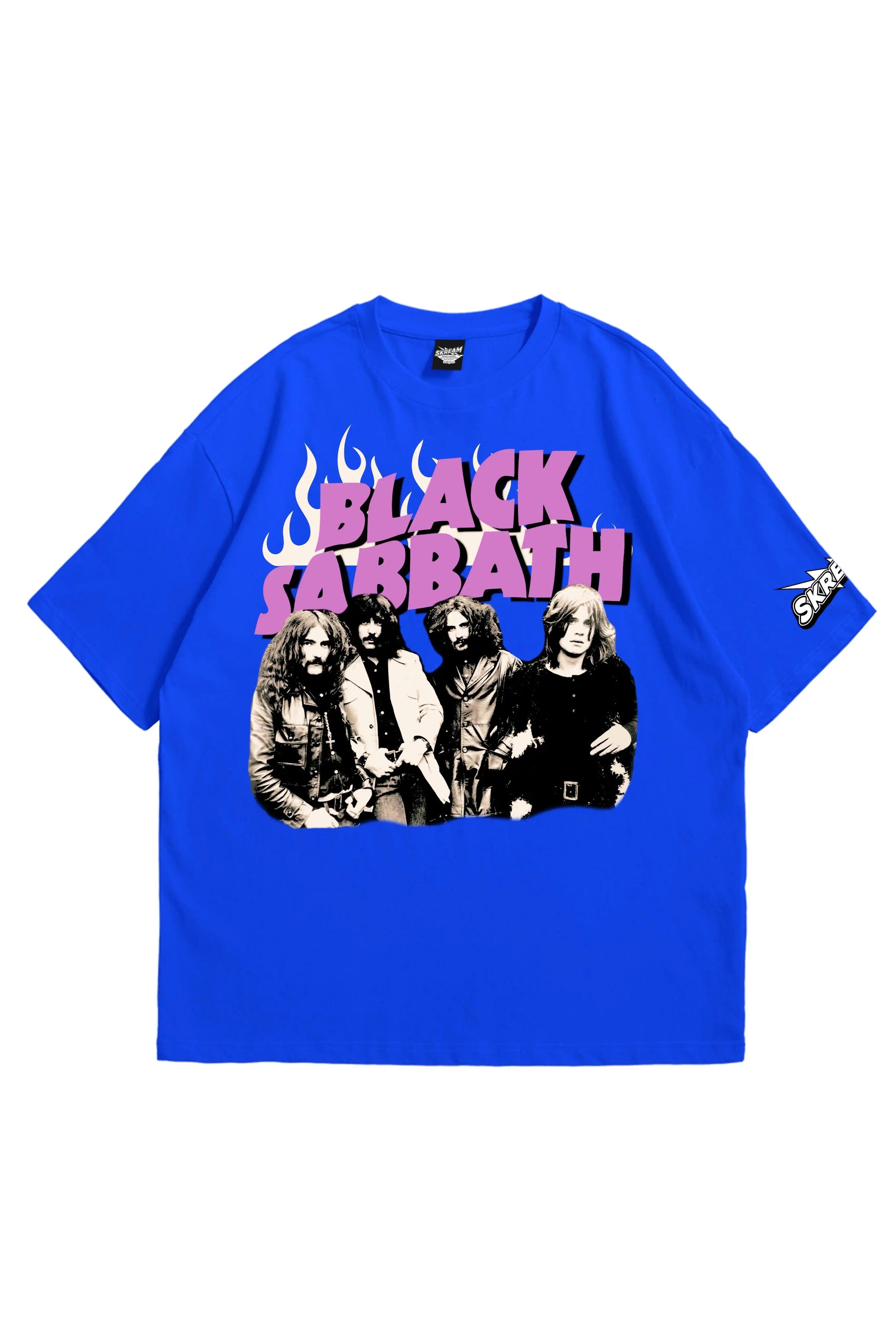 blue oversized t-shirt, graphic y2k print, skream streetwear t-shirt