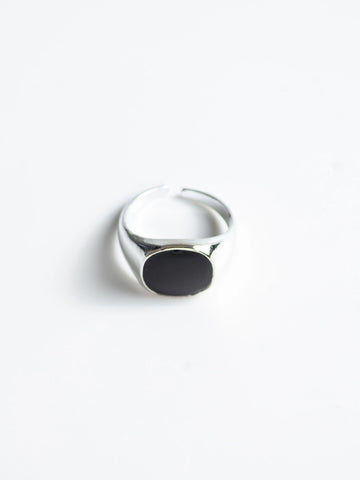 Black Glossy Signet Y2k Silver Tone Ring for Men