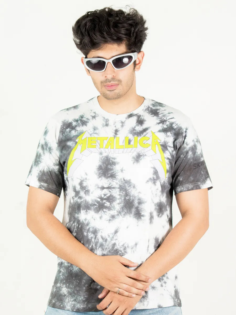 Black tie dye t-shirt, metallica rock band graphic y2k print, skream streetwear t-shirt