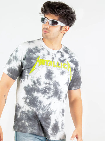 Black tie dye t-shirt, metallica rock band graphic y2k print, skream streetwear t-shirt