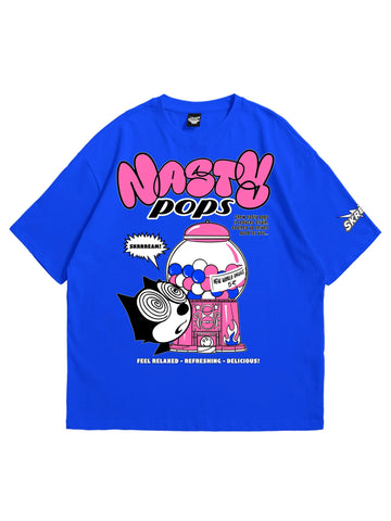 blue oversized t-shirt, graphic y2k print, skream streetwear t-shirt