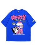Blue oversized T-shirt, nasty pops y2k print, skream streetwear t-shirt 