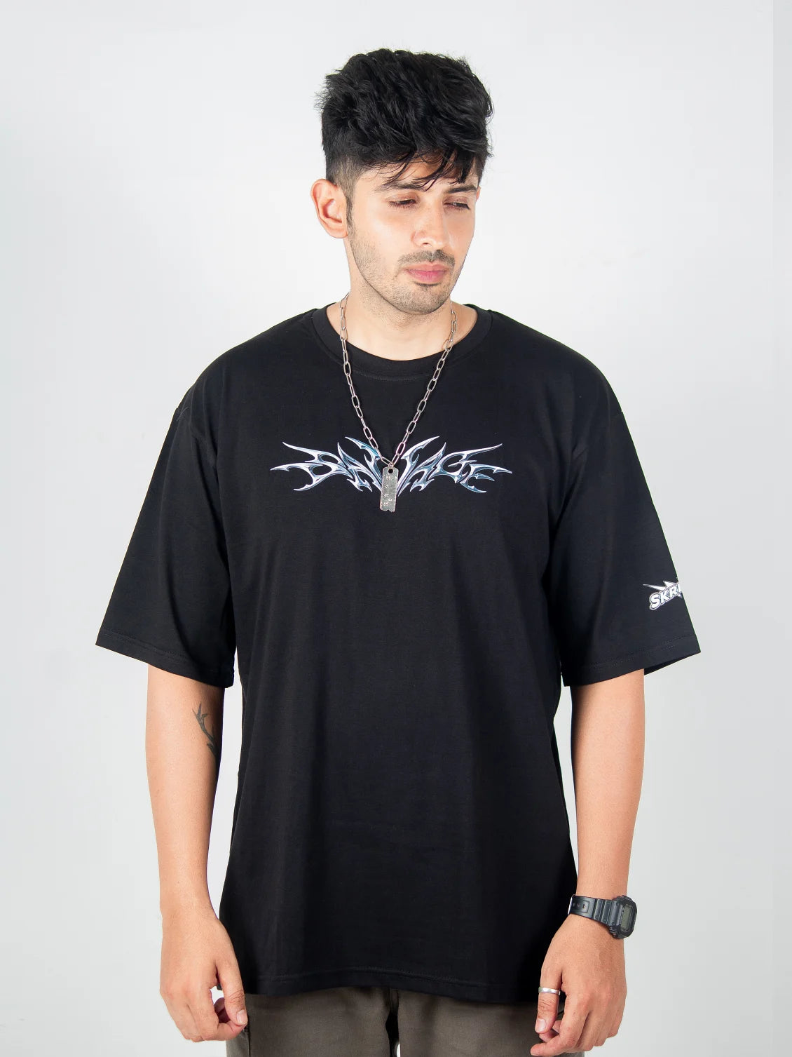 Black oversized t-shirt, savage band metal y2k print, skream streetwear t-shirt
