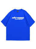 blue oversized t-shirt, skream essentials graphic y2k print, skream streetwear t-shirt