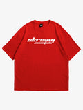 red oversized t-shirt, skream essentials graphic y2k print, skream streetwear t-shirt
