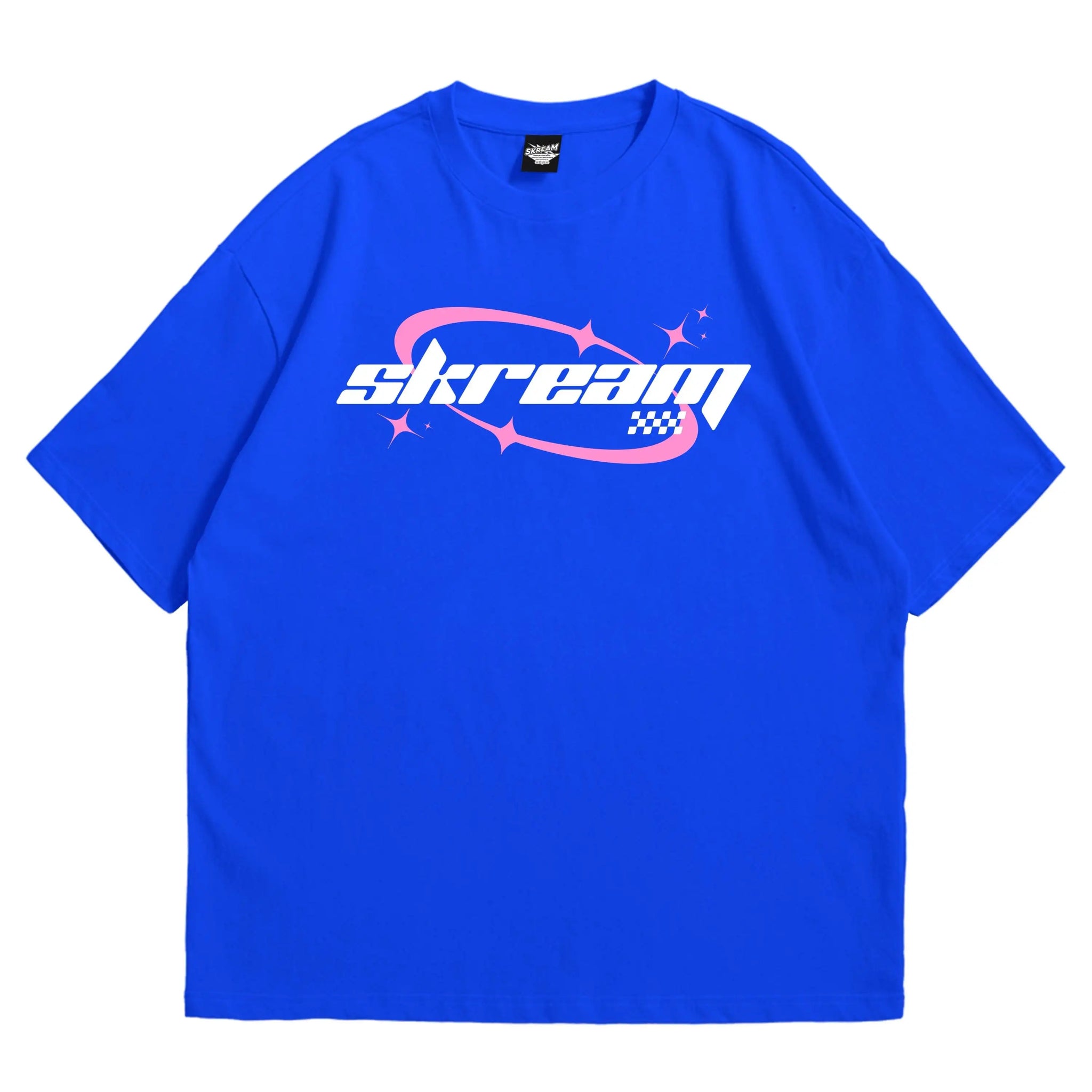 blue oversized t-shirt, skream graphic y2k print, skream streetwear t-shirt
