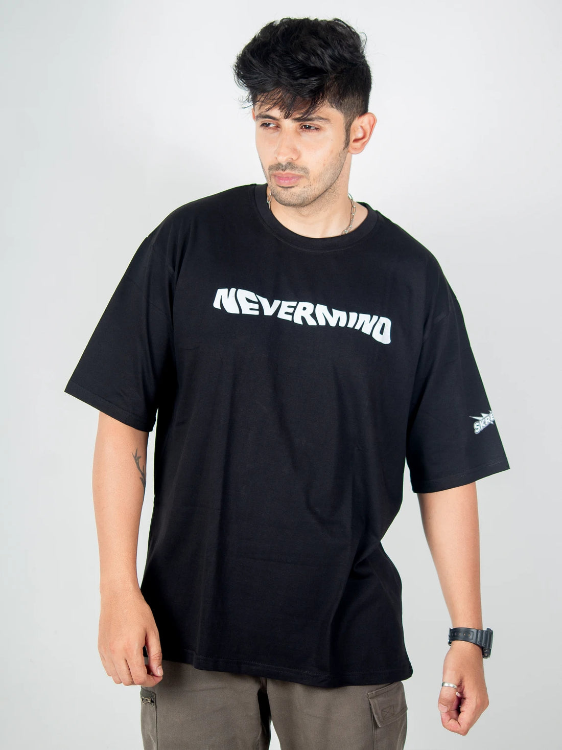 Black oversized T-shirt, Nevermind nirvana rock music band graphic y2k print, skream streetwear t-shirt