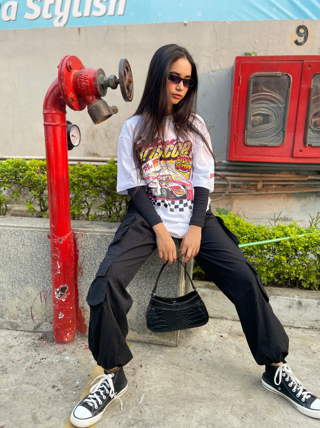 Risky brisky Motorsport White Oversized T-shirt