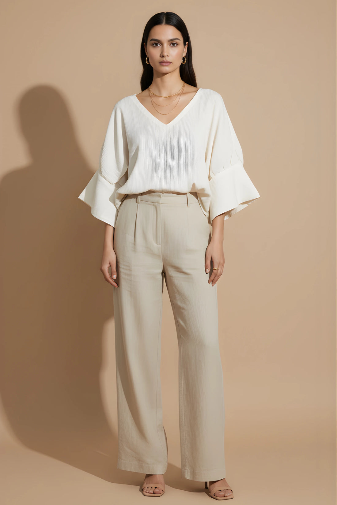 White V-Neck Loose Fit Top