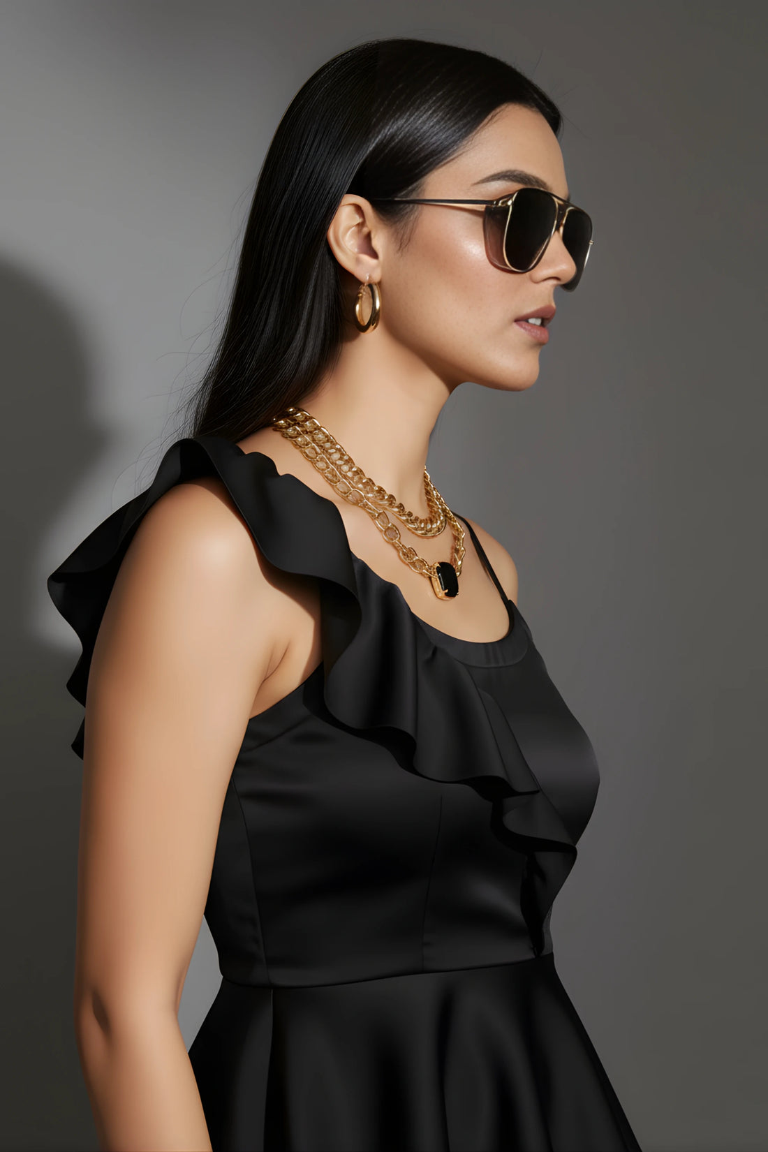 Black Peplum Satin Top