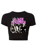 Black crop top for women, black sabbath rock music band graphic y2k print, skream streetwear t-shirt