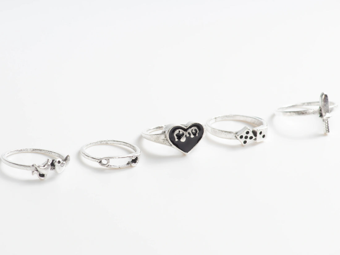 5 Pieces Heart Ring Set for Men and Women