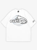 white oversized t-shirt, graphic y2k print, skream streetwear t-shirt