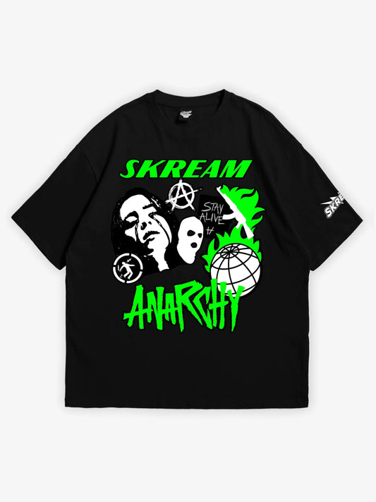 Black and green oversized t-shirt, billie eilish anarchy y2k print, skream streetwear t-shirt 
