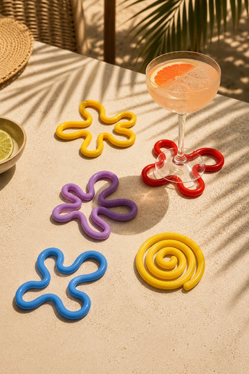 Abstract Wave Coasters Set of 5 | Handmade Modern Drink Coasters | Aesthetic Table Decor | Skream