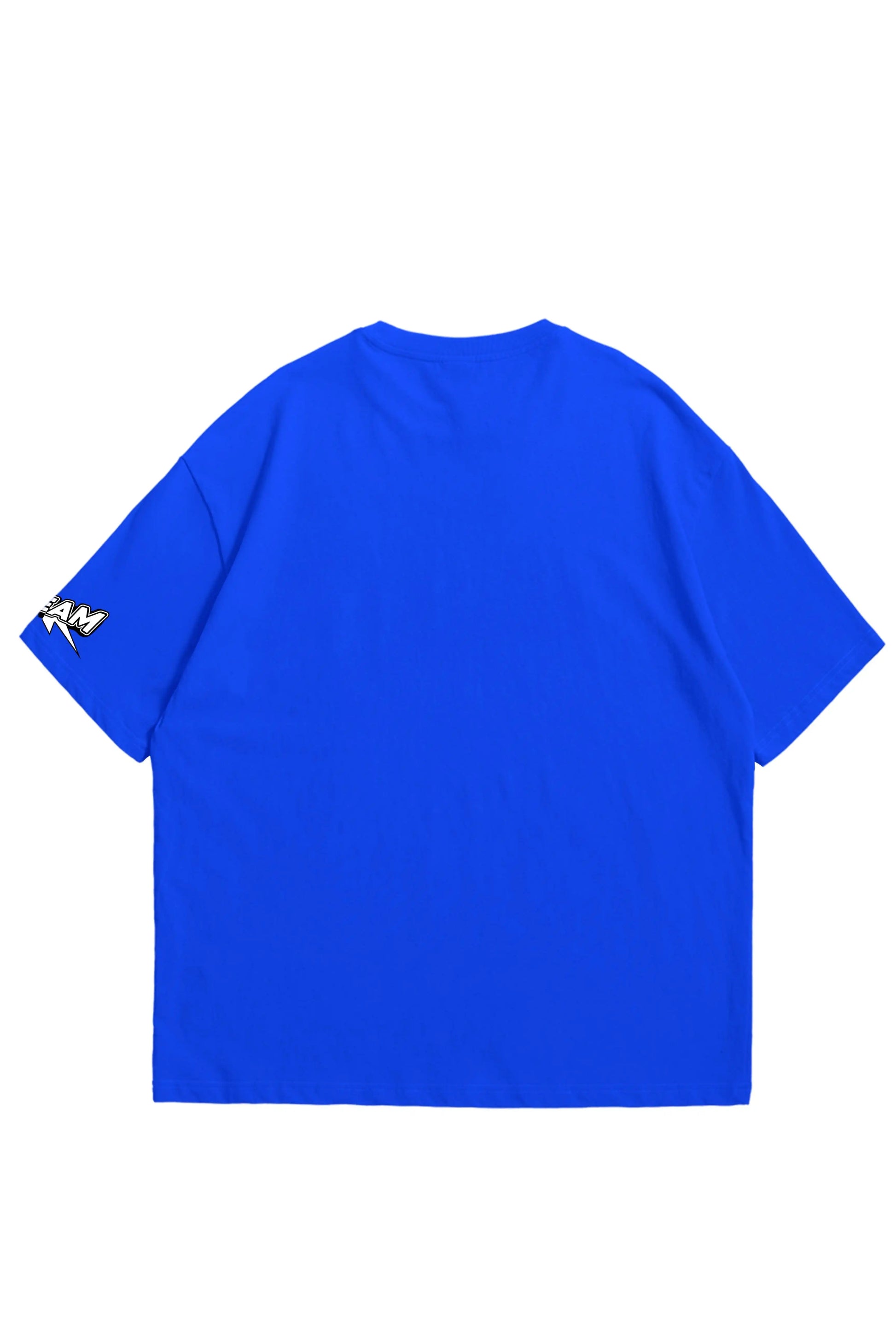 blue oversized t-shirt, graphic y2k print, skream streetwear t-shirt