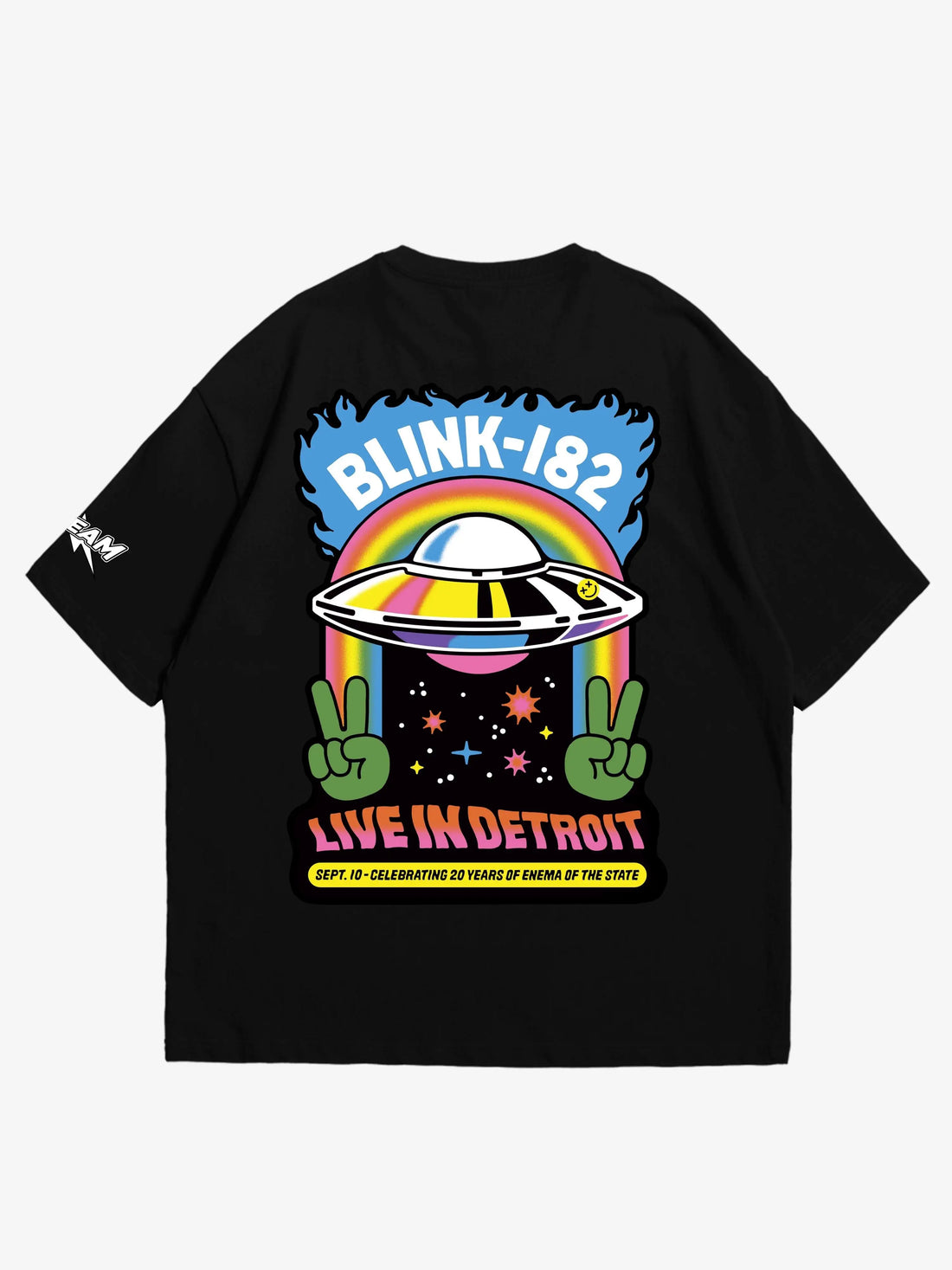 black oversized t-shirt, blink 182 rock band graphic y2k print, skream streetwear t-shirt