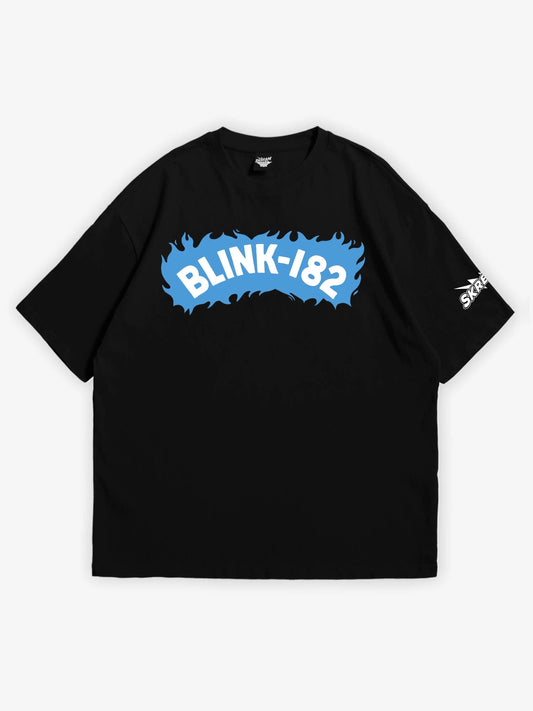 black oversized t-shirt, blink 182 rock band graphic y2k print, skream streetwear t-shirt