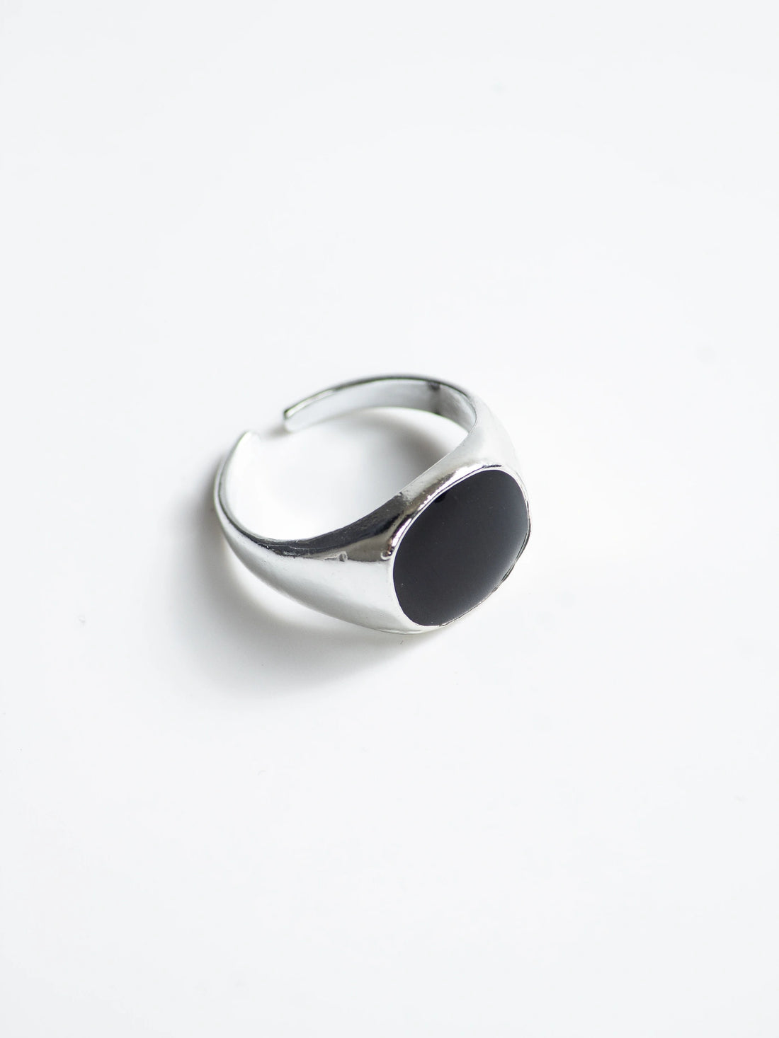 Black Glossy Signet Y2k Silver Tone Ring for Men