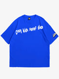 blue oversized t-shirt, graphic y2k print, skream streetwear t-shirt