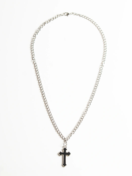 Black Cross Y2K Pendant with Silver Chain for Men and Women