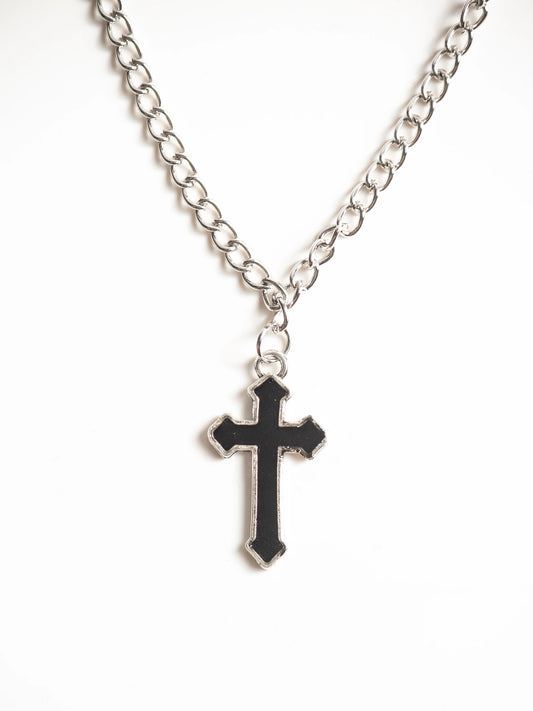 Black Cross Y2K Pendant with Silver Chain for Men and Women