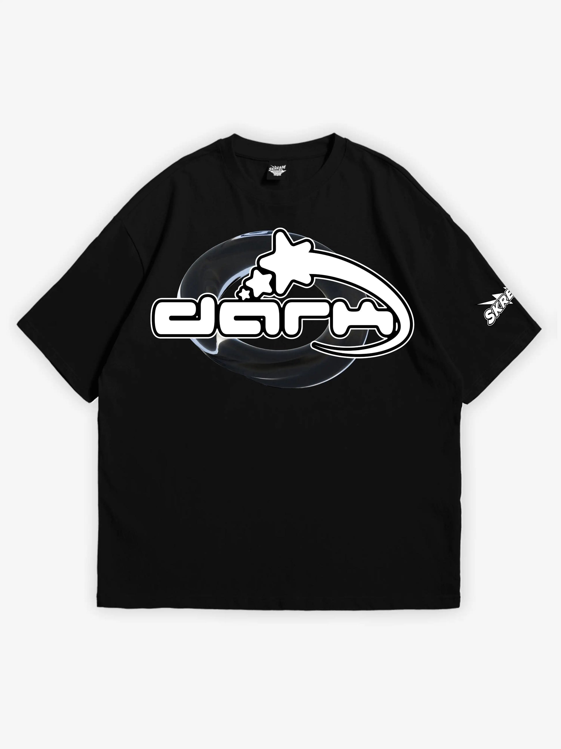 black oversized t-shirt, graphic y2k print, skream streetwear t-shirt