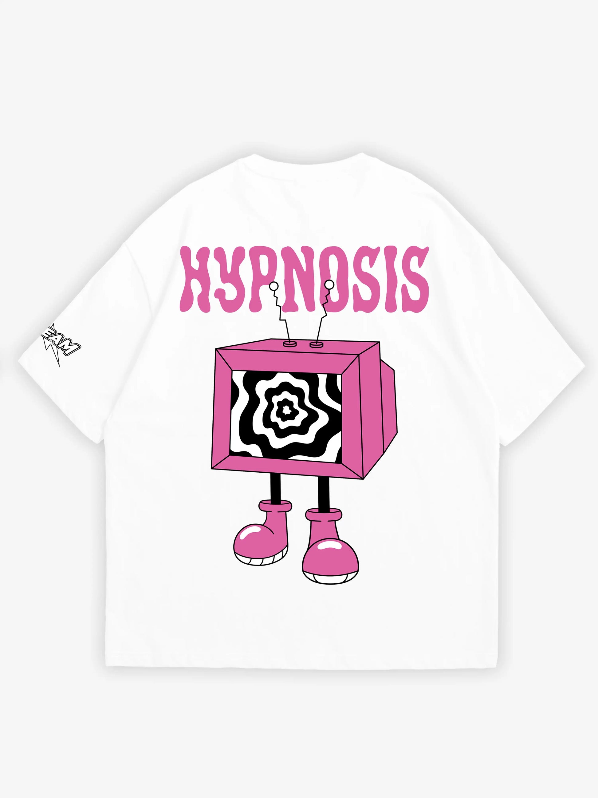 White oversized T-shirt, hypnosis y2k print, skream streetwear t-shirt 