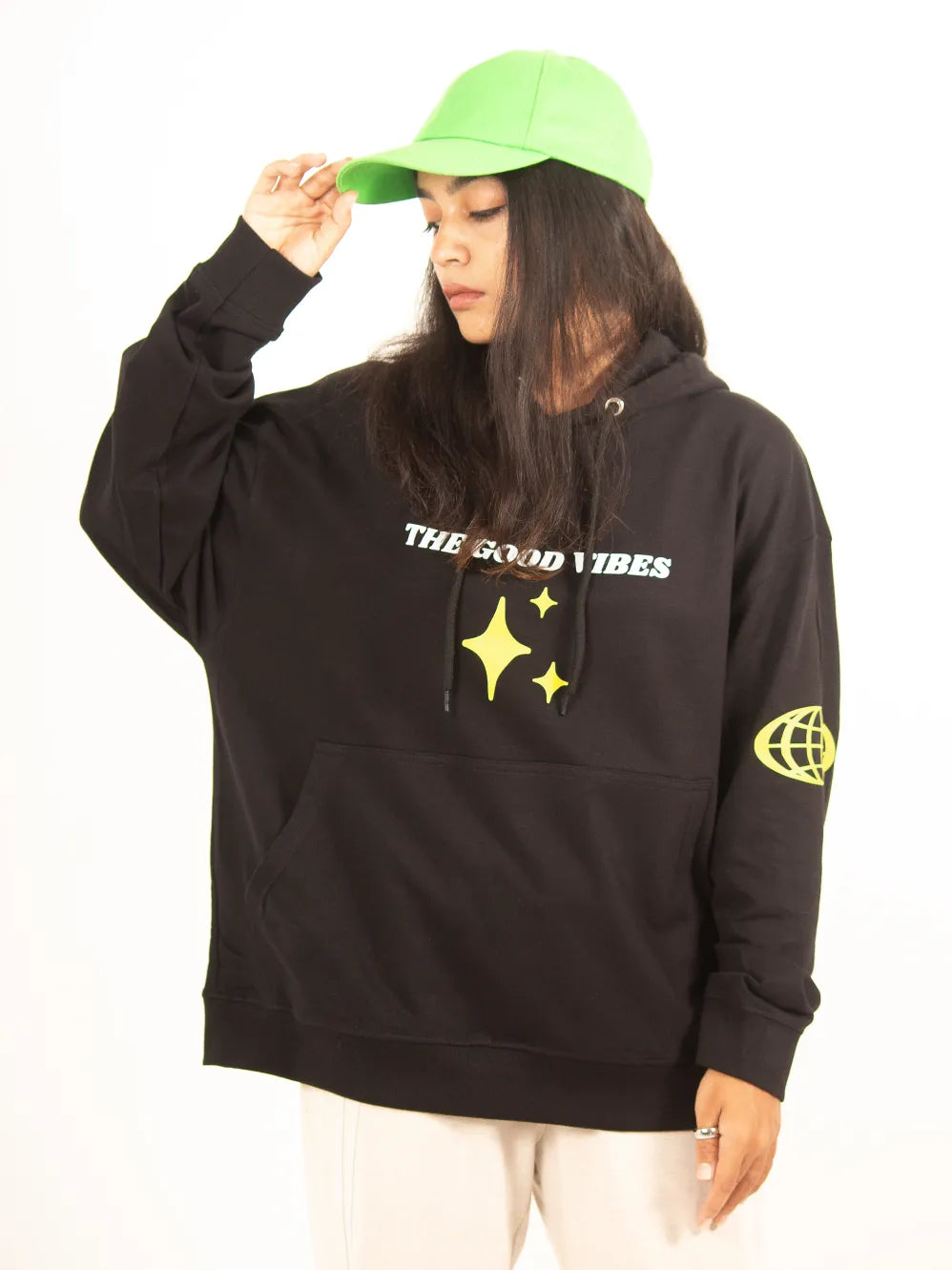 Black oversized hoodie, 432hz music frequency good vibes graphic y2k print, skream streetwear t-shirt