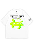 White oversized T-shirt, intergalactic warrior y2k print, skream streetwear t-shirt 
