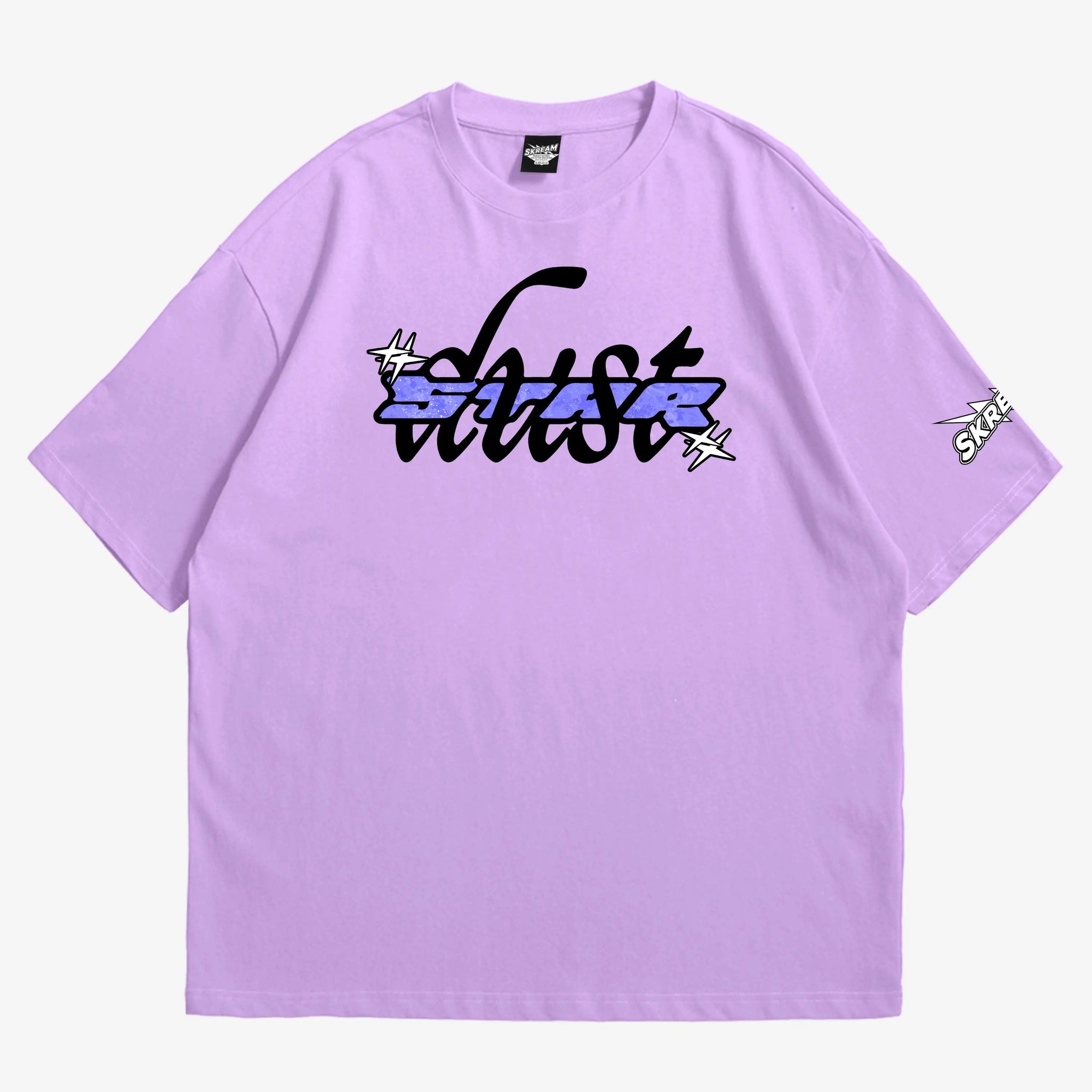 lavender oversized t-shirt, graphic y2k print, skream streetwear t-shirt
