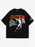 Black oversized t-shirt, led zeppelin rock band graphic y2k print, skream streetwear t-shirt
