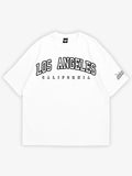 white oversized t-shirt, los angeles california graphic y2k print, skream streetwear t-shirt