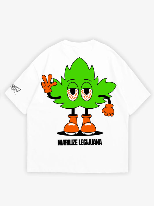 White oversized T-shirt, Marilize legijuana y2k print, skream streetwear t-shirt 