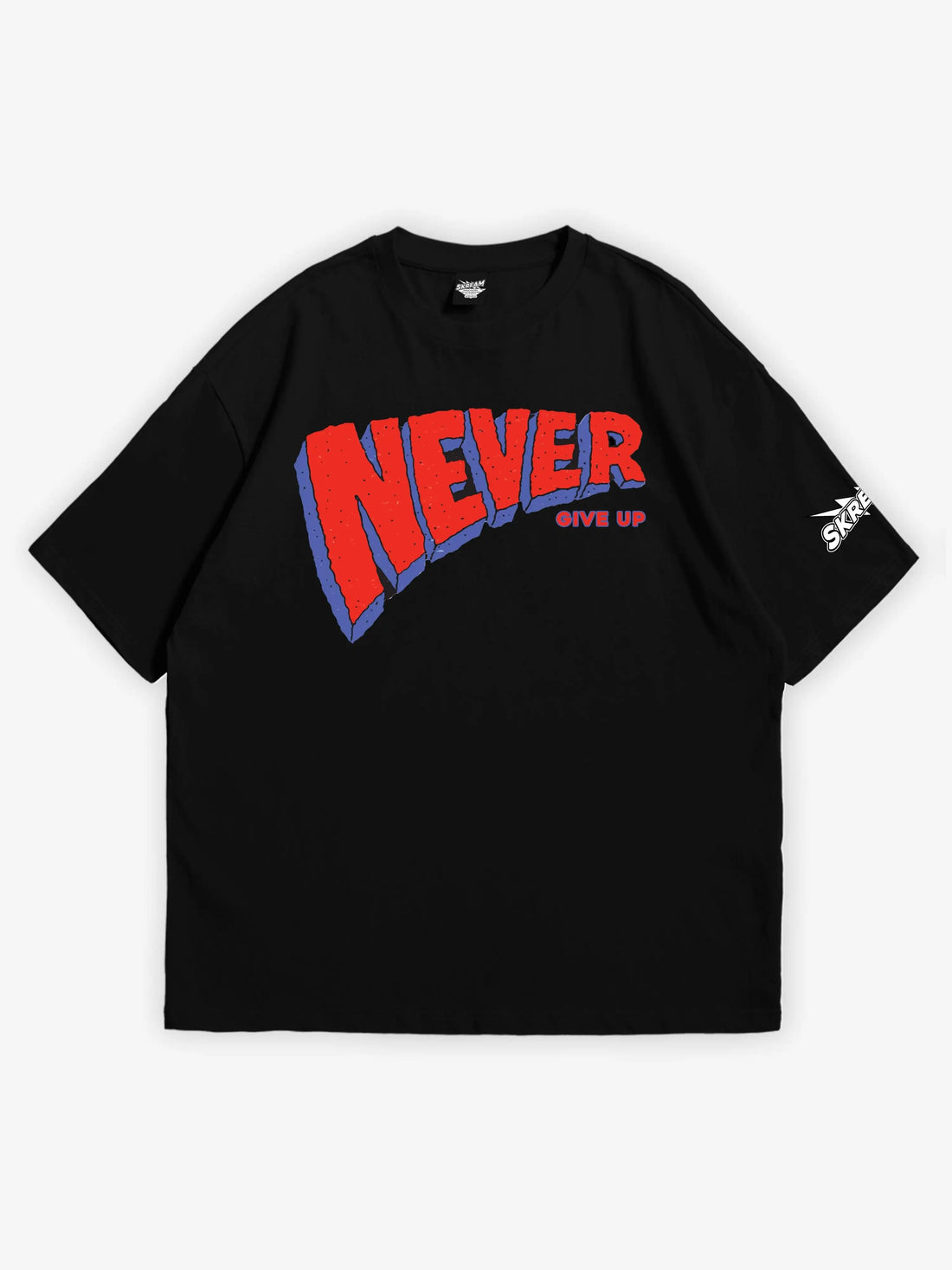 black oversized t-shirt, graphic y2k print, skream streetwear t-shirt