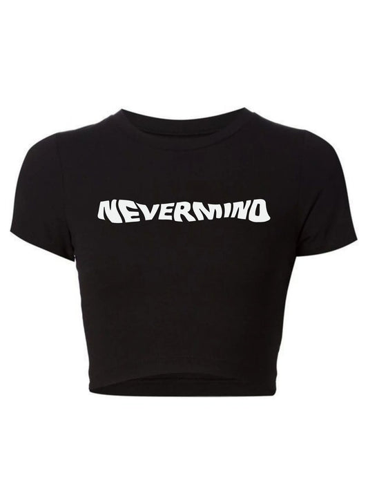 Black crop top for women, nevermind nirvana rock music band graphic y2k print, skream streetwear t-shirt