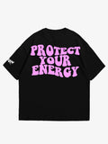 Black oversized T-shirt, protect your energy y2k print, skream streetwear t-shirt 
