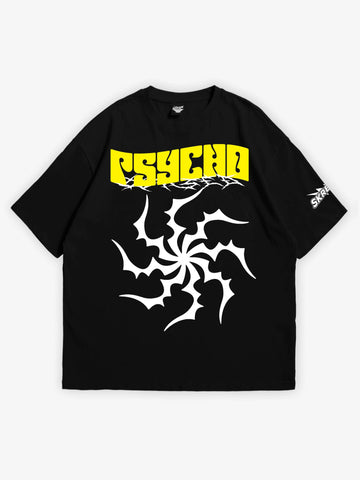 blackoversized t-shirt, psycho black and yellow graphic y2k print, skream streetwear t-shirt