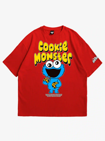 red oversized t-shirt, graphic y2k print, skream streetwear t-shirt