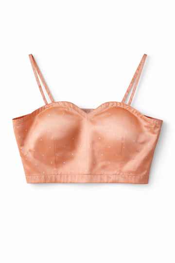 Skream® Peach Satin Monogram Bustier Crop Top | Sweetheart Neckline Bralette for Women