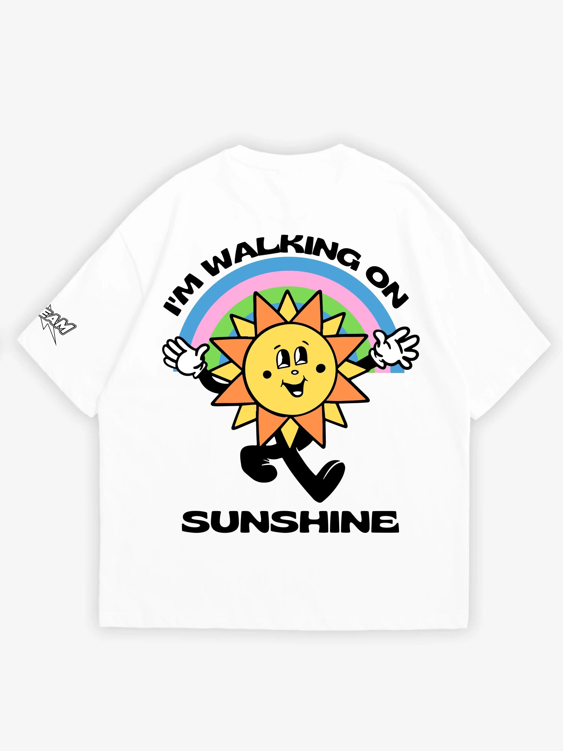 white oversized t-shirt, sunshine walker graphic y2k print, skream streetwear t-shirt