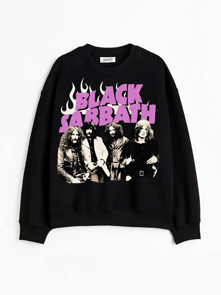 Black oversized sweatshirt, black sabbath rock band metal graphic y2k print, skream streetwear t-shirt