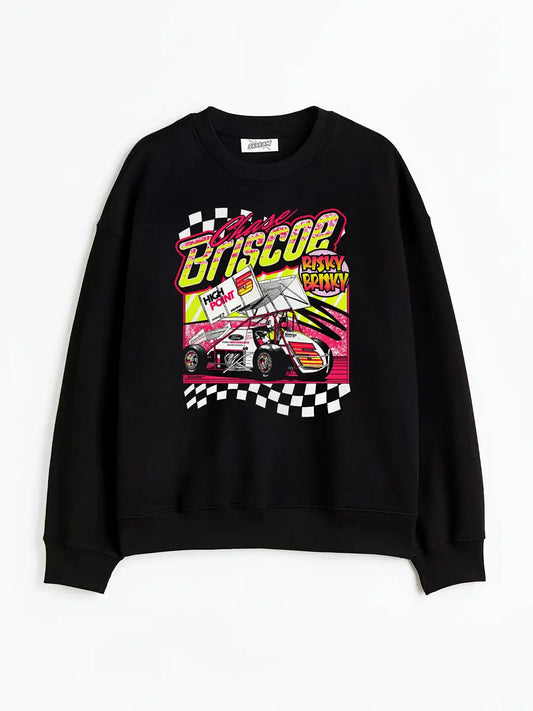 Black oversized sweatshirt, risky brisky racing motosport graphic y2k print, skream streetwear t-shirt