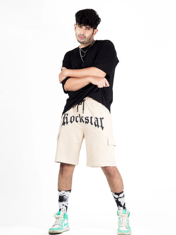 Relaxed Fit Beige Rockstar Shorts for Men