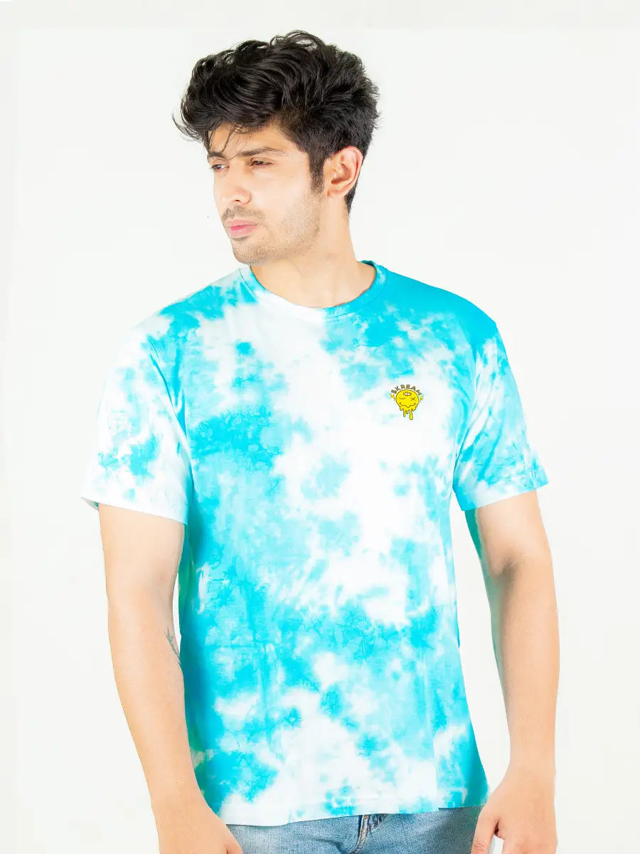 Tie and dye t-shirt for men, sky blue print, skream streetwear t-shirt 