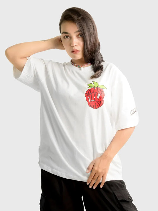 White Beatles oversized t-shirt for women, Cotton printed tshirt, strawberry fields forever