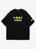 black oversized t-shirt, good vibes graphic y2k print, skream streetwear t-shirt