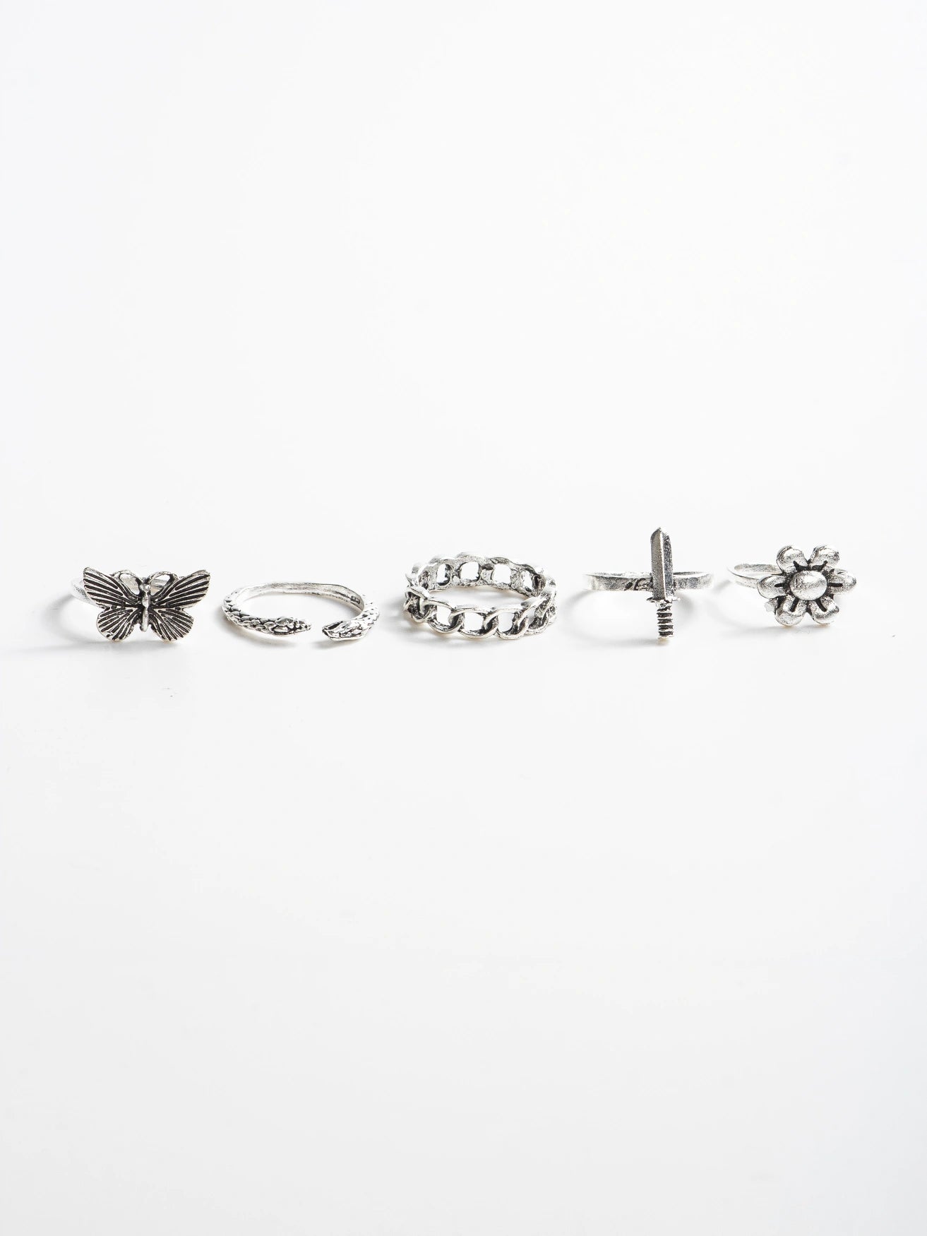 5 Pieces Oxidised Ring Set for Men and Women