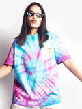 Tie and dye tshirt, blue and pink spiral print, y2k stylish, skream tshirt