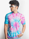 Tie and dye tshirt, blue and pink spiral print, y2k stylish, skream tshirt